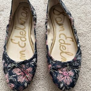 Sam Edelman Felicia Ballet Flats Women's 9.5 Navy Blue Pink Floral Tapestry Bow